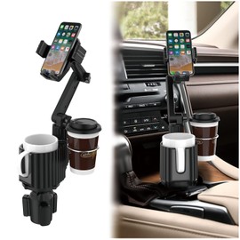 WUITIN Car Cup Holder Phone Mount,Universal Auto Cell Phone Stand with Drink Expand Cup Holder,360° Rotation Compatible with All Mobile Phones and All Car