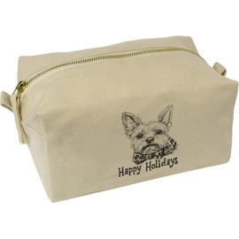 'Happy Holidays Yorkshire Terrier' Canvas Wash Bag/Makeup Case (CS00041854)