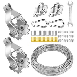 SYGELER Shade Sail Hardware Winch Set Kit, Anti-Rust Stainless Steel Sun Shade Hardware Kit with Winches Cables and Hardware for Rectangle Square Triangle Shade Sail Installation
