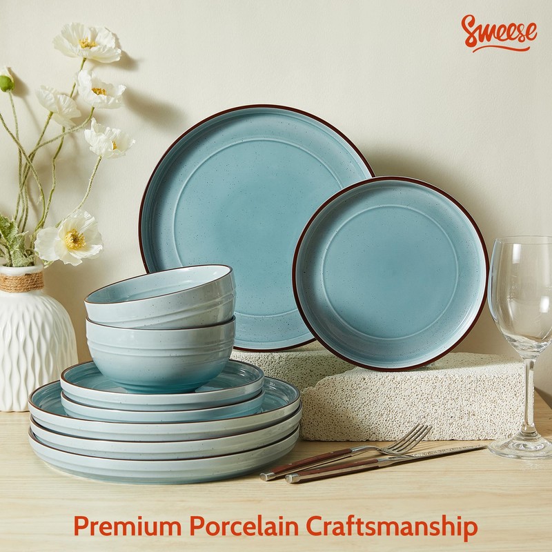 Sweese Plates and Bowls Sets, Porcelain Dinnerware Sets for 6,