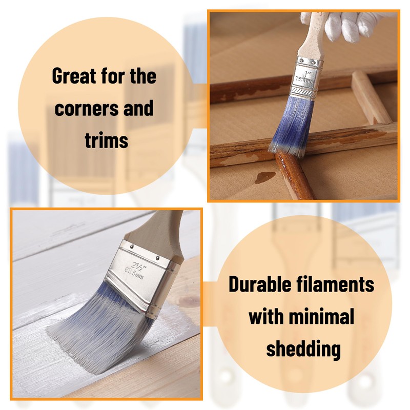 Bates- Paint Brushes Set, 5 Pack, 1"/1.5"/2"/2.5", Flat & Angled