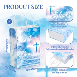 Chuangdi 50 Pcs Church Welcome Bags 5.91 x 3.15 x 8.27 Inches Religious Gift Welcome to Our Church Paper Bags with Handles for Hotel Birthday Bulk Baptism Guest Party Favor Supplies (Peace Doves)