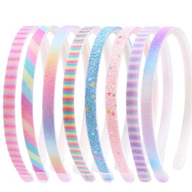 NTRUXZP Pack of 8 Sequin Coated Headbands Glitter Headbands for Women Girls, 1 cm Sequin Headbands Glitter Fashionable, Cute Daily Accessory for Girls and Women