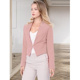 Allegra K Women's Work Office Blazer Collarless Business Casual Suit Jacket Cropped Blazer Medium Pink