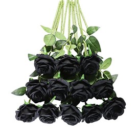 Tifuly - Ramo de rosas artificiales de color negro, 12 unidades, realistas, de tallo largo, rosas de seda falsas para fiestas, hogar, boda, centro de mesa, oficina, Halloween, decoración de bricolaje