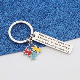 Gzrlyf Autism Mom Keychain Autism Awareness Gifts Autism doesn't Come with a Manual It Comes with a Mother who Never Gives Up (Keychain)