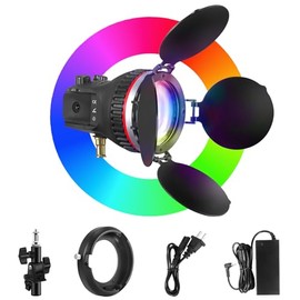 WELLMAKING RGB COB LED Video Light, 50W Bi-Color Bowens Mount Photography Lighting with Barn Door, Fresnel Lens and Swivel Mount with 5 Lighting Effects, Portable Light AC/DC with 3000K~6000K CRI 95+