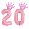 40 Inch Pink Crown Number 20 Balloons, 20th Birthday Balloons