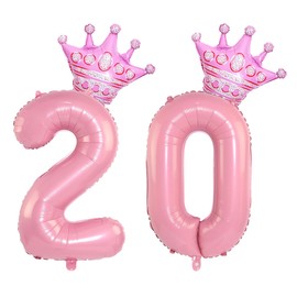 40 Inch Pink Crown Number 20 Balloons, 20th Birthday Balloons for Men Women, 20th Celebration Decor Happy 20th Birthday Party,20th Birthday Party Decoration Wedding Anniversary Events Supplies