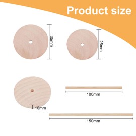 Pamtns Set of 80 Wooden Wheels for Crafts, Wooden Craft Wheels with Wooden Sticks, Wooden Dowels, Unpainted Wooden Wheel, Wooden Wheels with Holes, Wooden Discs, Mini Wheels with Axle Pins, Hardwood