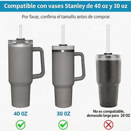 6 Popotes Reutilizables(12.13in) para 40 oz, 2 Cepillos de Limpieza popotes para Termos Grandes(30 y 40 oz)