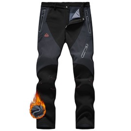 JHMORP Men's Winter Hiking Snow Ski Pants Waterproof Softshell Fleece Lined Insulated Work Pants 4 Pockets (Black,CA 32)