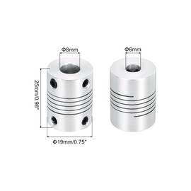 QUARKZMAN 4 Pieces 6 mm to 8 mm Aluminium Alloy Shaft Coupling L25 x D19 Flexible Clutch Beam Stepper Motor Joint Connector for 3D Printer CNC Machine DIY Encoder, Motor Shaft, Silver