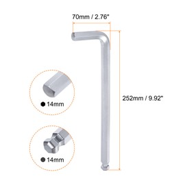 sourcing map Ball End Hex Key Wrench 14mm L-Shape Extra Long Arm Hexagon Metric Wrenches Chrome Vanadium Steel Repairing Tool for Home Repair, Silver Tone