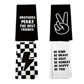NOQL Black Brothers Make The Best Friends Decorative Towels Set of 4, Checkered Towels for Boys Bathroom Decor, Motivatio Hand Towel, Affirmation Drying Cloth Hand Towel for Kids Bathroom, 16×24