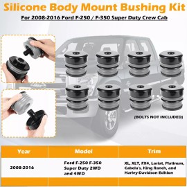 Sunluway Silicone Body Mount Bushing Kit for Ford F-250 F-350 Super Duty Crew Cab 08-16
