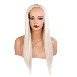 Ladies 3/4 Half Wig - Platinum Blonde - Straight - 22in / 56cm - 250g - Heat Resistant Synthetic Fibre - Clip in Hair Piece - Looks and Feels Like Real Hair