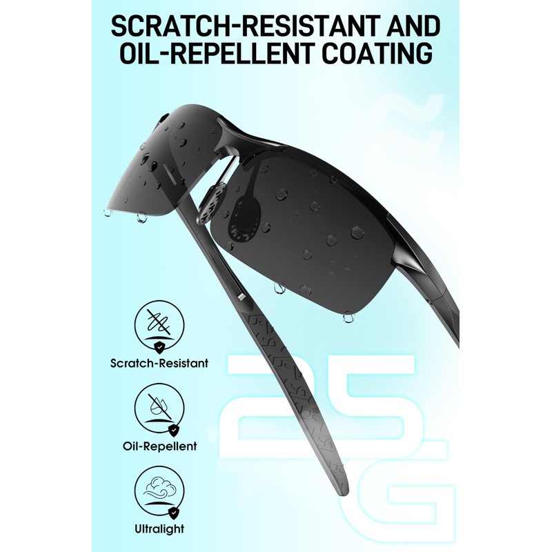SIPLION Men's Polarized Sport Sunglasses - Ultra-Light Al-Mg Metal Frame