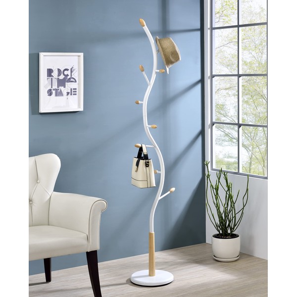Roundhill Furniture Arles Metal Standing Coat Rack, One Size, White