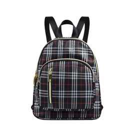 YANAIER Women Mini Backpack Purse Waterproof Nylon Anti-Theft Lightweight School Bags Casual Backpack for Ladies Girls Black Plaid