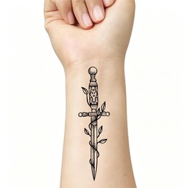 Black Geometry Tree Tattoo Sticker Moon Phase Arrow Temporary Fake Tatoo Waterproof Men Women Arm Shoulder Back Body Art 13.8X4cm Set of 12 (SF298)