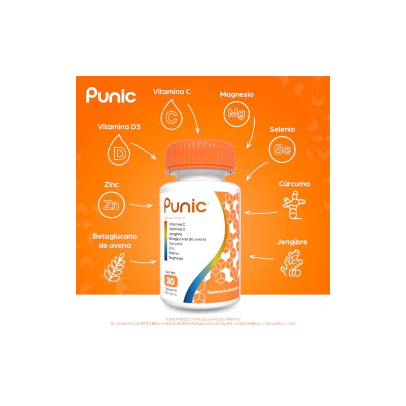 Punic 30 cápsulas de Vitamina C + Vitamina D3 +