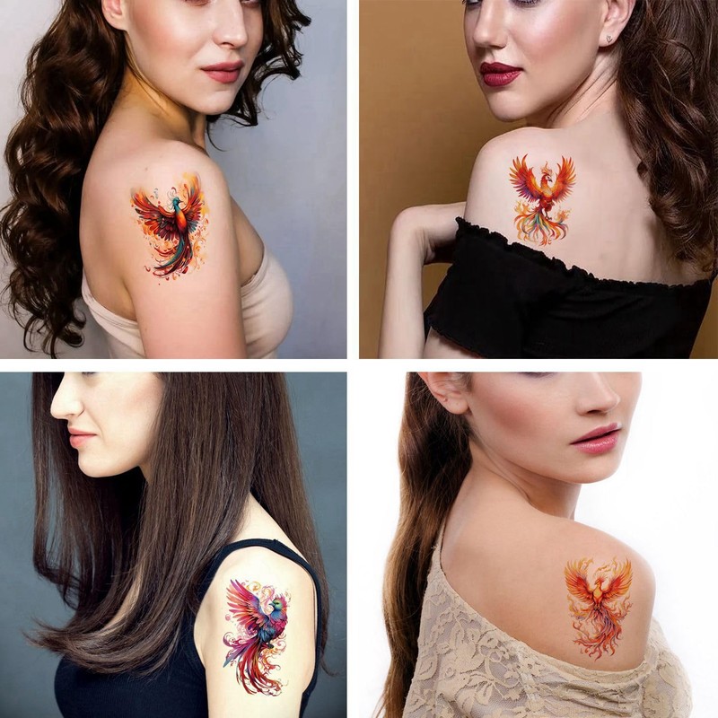 Dopetattoo 6 Sheets Temporary Fake Tattoos for Men Adults Phoenix