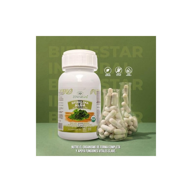 Espirulina en Cápsulas 500 mg con Alga Spirulina 180 Cápsulas
