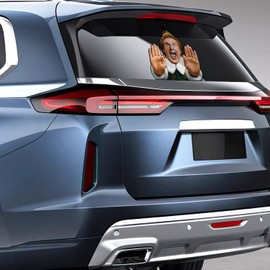 Factory Crafts | Perforated Christmas Car Decoration Suprised Elf | Car Decal Durable Weather Resistant Holiday Decoration Window Sticker for Xmas | Winter Season Car Accessories