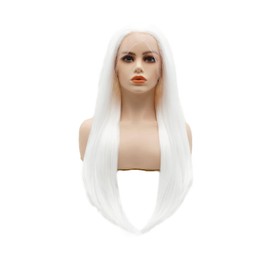 LUSHY BEAUTY Hair Synthetic Lace Front Wig Straight Long 24inch White Heavy Density Heat Resistant Realistic Wig