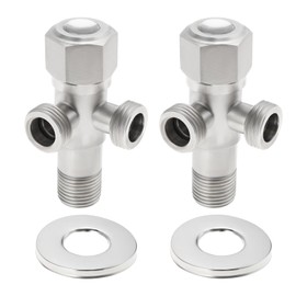 Be In Your Mind 2 Sets 1/2 Stainless Steel Double Angle Valve 1 In 2 Out Outlets Angle Stop Valve for Washing machine Toilet Water Heater, Silver