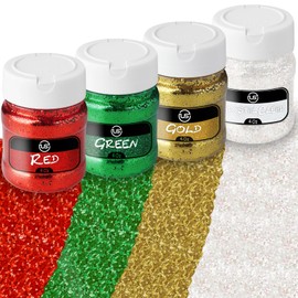 Glitter - 4 Count Bulk Glitter – 4OZ EA, Classic Glitter Bundle, Glitter for Crafts, Glitter for Resin, Fine Glitter for Scrapbooking, Décor - Green, Red, Clear, Gold Glitter