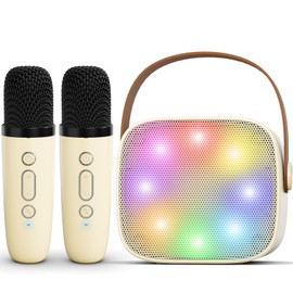 Mini Karaoke Machine for Kids Adults,Portable Bluetooth Speaker with 2 Wireless Microphones,MP3 Music Player for Girls Boys 3-11,12+ Years Old,Gifts for Family Home Birthday Party (Beige)
