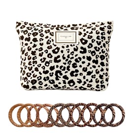 Leopard Print Make Up Bag Cosmetic Pouch Zipper Case with 10pcs Leopard Hair Ties Bands, Stylish Travel Toiletry Organizer for Women & Girls – Perfect for Home, Office, and Travel Storage