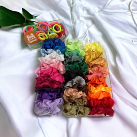 40 pcs Satin Scrunchies and 100 Elastics Hair Ties