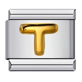 T Initial Letter Name Alphabet Gold Silver 9mm Italian Charm Compatible With Nomination Bracelet