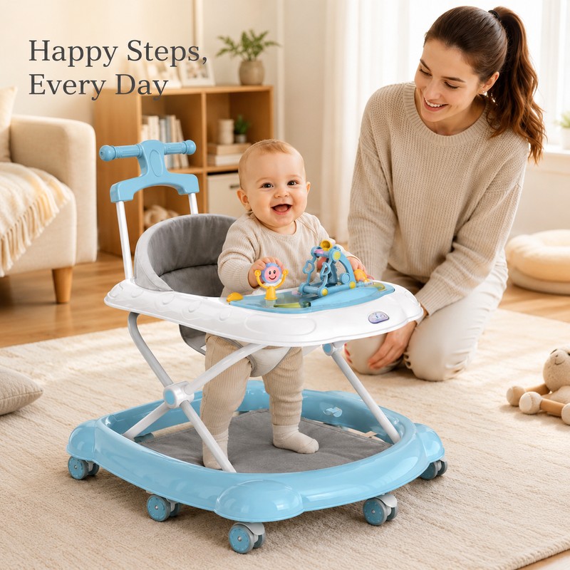 Baby Walker with Wheels and Parent Push Handle, Music and