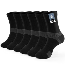 PERMANENTLY001 Cushioned Sports Tennis Socks Men Women Breathable Anti-blister Trainning Crew Socks for Outdoor Hiking Pickleball Cricket Badminton Basketball 8-12 Black L 6P