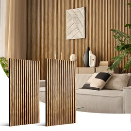 Wood Slat Wall Panel - 2 Pcs Soundproof Wood Panels for Wall and Ceiling 47.2”x23.8” Wood Wall Panels 3D Noise Sound Dampening Panels Wall Decoration - Zebrawood