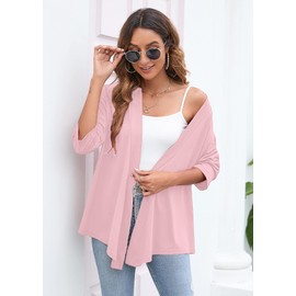 Heymoments Women's Cardigan Lightweight Draped Open Front 3/4 Sleeve Casual Flowy Cardigan Pink Small