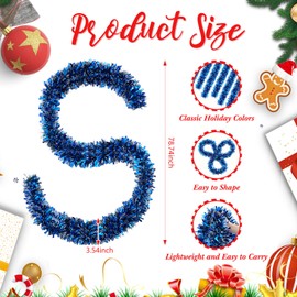 Cindeer 66 Feet Christmas Tinsel Garland Decoration Chunky Tinsel Thick Hanging Luxury Tinsel for Christmas Party Indoor and Outdoor Decor (Blue,Silver)