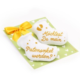 goldprintz I Would You Like My Patentonkel I Announce Pregnancy I Gold Printed Baby Socks with Heart Postcard I We Get a Baby I Ask Godfather Baby Announcement Pregnancy