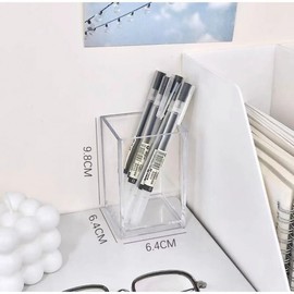 1+1+1 Acrylic transparent square pen flower stationery storage cosmetic brush SH1173 Transparent 2ea