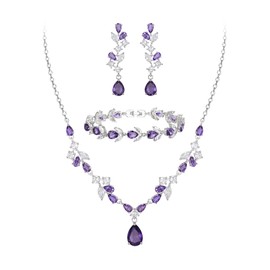 Clearine Zirconia Wedding Jewellery Set Teardrop Marquise Cluster Necklace Dangle Earrings and Tennis Bracelet Set for Women Bride Clear Silver Tone, Cubic Zirconia, Cubic Zirconia