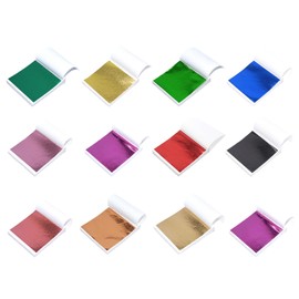 burkfeeg Colours Imitation Gold Leaf, Gilding Foil, Multicoloured Gold Foil, 240 Sheets, 12 Colours, 9 x 9 cm, for Paintings, Crafts, Nail Decoration, Gold Plating, Impact Metal Art Project