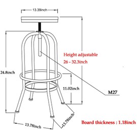 Diwhy Industrial Bar Stool-26-32 Inch Adjustable Swivel Metal PU Leather Seat Stool Bar Height Bar Stool with Footrest-for Kitchen, Dining Side Chair, Pub, Bistro, Set of 2, Copper