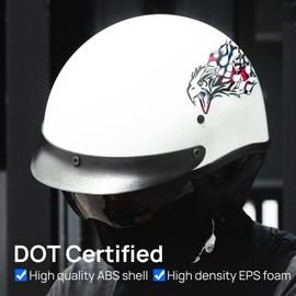 ILM Half Helmet Open Face Motorcycle Helmets for Moped Cruiser Scooter with Sun Visor, DOT Approved Model-210V (Eagle, X-Large)