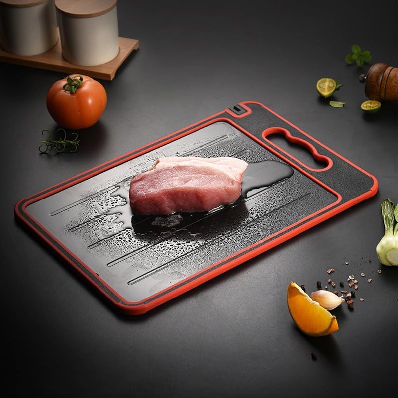 Cutting Board with Defrosting Tray Knife Sharpener, and Spice Grater.
