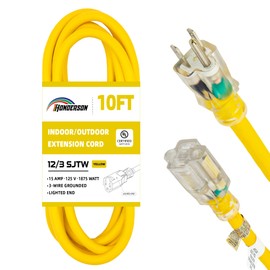 HONDERSON Indoor Outdoor Extension Cord Weatherproof with Lighted End, UL Listed, 12 Gauge 10FT Yellow 3 Prong Heavy Duty, 12/3 SJTW 15A Power Cord for Outdoor Lights, Lawn