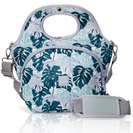 Made Easy Kit Large Insulated Lunch Tote Carrier for Women Men with Front Zipper Pocket, Soft Lightweight, Travel Ready with Padded Shoulder Strap & Magnetic Clasp Handle (House Jungle Plant, Large)